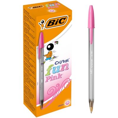 BIC Cristal Fun Stylos-Bille Pointe Large (1,6 mm) Écriture Large et Intense Rose, Boîte de 20 - Publicité BIC Cristal Fun Stylos-Bille Pointe Large (1,6 mm) Écriture Large et Intense Rose, Boîte de 20 - Publicité