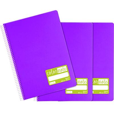 Grafoplás 98527635. ColorNote Lot de 3 carnets de feuilles blanches, A4, couvertures en polypropylène violet, certifié FSC, série ColorNote - Publicité Grafoplás 98527635. ColorNote Lot de 3 carnets de feuilles blanches, A4, couvertures en polypropylène violet, certifié FSC, série ColorNote - Publicité