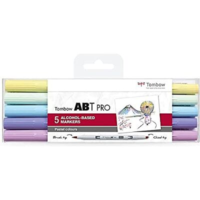 Tombow ABTP-5P-2 Marqueur à base d'alcool ABT PRO à deux pointes, set de 5 pièces, Pastel Colors - Publicité Tombow ABTP-5P-2 Marqueur à base d'alcool ABT PRO à deux pointes, set de 5 pièces, Pastel Colors - Publicité