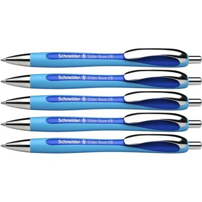Schneider Slider Rave XB Stylos-Bille (rétractables, rechargeables) Lot de 5, Encre bleu indélébile - Publicité Schneider Slider Rave XB Stylos-Bille (rétractables, rechargeables) Lot de 5, Encre bleu indélébile - Publicité