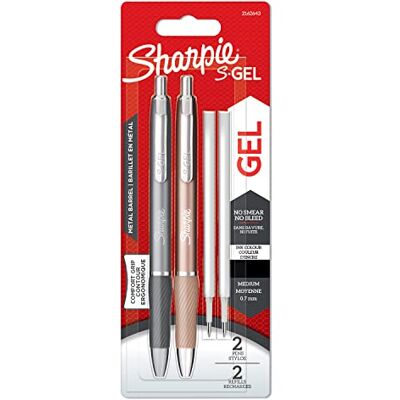 Sharpie S-Gel Stylos gel métallisés Pointe moyenne (0,7 mm) Gris acier et or rose Encre noire 2 stylos et 2 recharges pour stylo gel - Publicité Sharpie S-Gel Stylos gel métallisés Pointe moyenne (0,7 mm) Gris acier et or rose Encre noire 2 stylos et 2 recharges pour stylo gel - Publicité