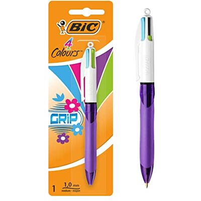 BIC 4 Couleurs Grip Stylo-Bille Rétractable Pointe Moyenne (1,0 mm) Encres Fantaisie, Blister de 1 - Publicité BIC 4 Couleurs Grip Stylo-Bille Rétractable Pointe Moyenne (1,0 mm) Encres Fantaisie, Blister de 1 - Publicité