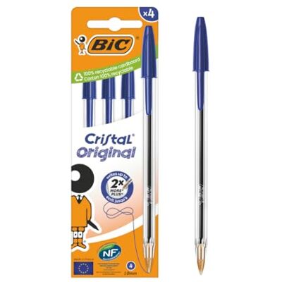 BIC Cristal Original Lot de 4 stylos à bille - Publicité BIC Cristal Original Lot de 4 stylos à bille - Publicité
