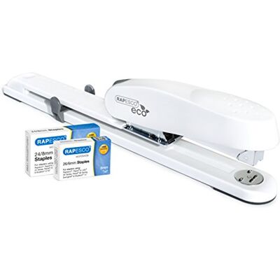 Rapesco 1481 Agrafeuse ECO Long Bras 790 et 2000 Agrafes, Blanc Doux Usage intensif, Capacité 50 Feuilles - Publicité Rapesco 1481 Agrafeuse ECO Long Bras 790 et 2000 Agrafes, Blanc Doux Usage intensif, Capacité 50 Feuilles - Publicité