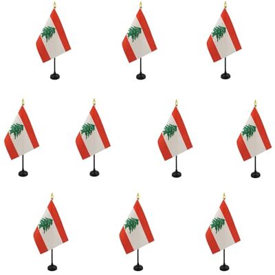 AZ FLAG Lot de 10 Mini Drapeau Liban De Table 15x10 cm 10 Drapeaux Libanais De Bureau 100% Polyester Avec Hampe Point Dorée - Publicité AZ FLAG Lot de 10 Mini Drapeau Liban De Table 15x10 cm 10 Drapeaux Libanais De Bureau 100% Polyester Avec Hampe Point Dorée - Publicité