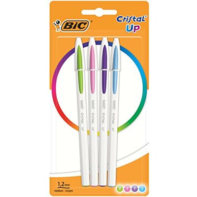 BIC Cristal Up Stylo-Bille Pointe Moyenne (1,2 mm) Couleurs Fantaisies Assorties, Blister de 4 - Publicité BIC Cristal Up Stylo-Bille Pointe Moyenne (1,2 mm) Couleurs Fantaisies Assorties, Blister de 4 - Publicité