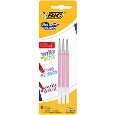 BIC Gel-ocity Illusion Recharges Stylo Gel Effaçable Pointe Moyenne (0,7 mm) Rouge, Blister de 3 - Publicité BIC Gel-ocity Illusion Recharges Stylo Gel Effaçable Pointe Moyenne (0,7 mm) Rouge, Blister de 3 - Publicité