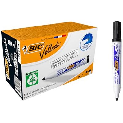 BIC Velleda 1701 ECOlutions Feutres pour Tableau Blanc Effaçables à Sec (Parfait pour l'Ecole et au Bureau / Pointe Conique Large) Noir, Boîte de 12 - Publicité BIC Velleda 1701 ECOlutions Feutres pour Tableau Blanc Effaçables à Sec (Parfait pour l'Ecole et au Bureau / Pointe Conique Large) Noir, Boîte de 12 - Publicité