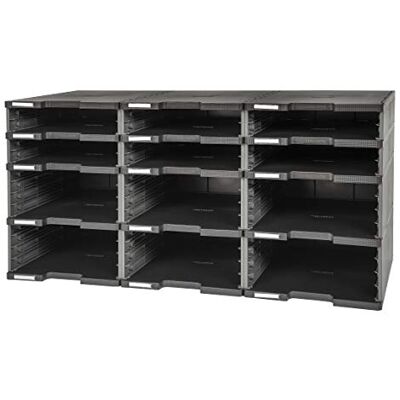 Exacompta Réf. 385714D Set de 12 cases sans tiroir MODULODOC 6 cases haut. 5,6 cm + 6 cases haut. 11 cm Système de tri pour documents A4+, dimensions : 86,4 x 35,4 x 42,2 cm noir/gris foncé - Publicité Exacompta Réf. 385714D Set de 12 cases sans tiroir MODULODOC 6 cases haut. 5,6 cm + 6 cases haut. 11 cm Système de tri pour documents A4+, dimensions : 86,4 x 35,4 x 42,2 cm noir/gris foncé - Publicité