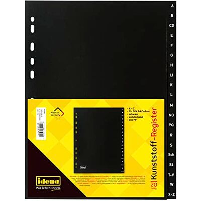 Idena 302022 Intercalaires A Z, pour DIN A4, en plastique, 20 pièces, pleine couverture, noir, 1 pièce - Publicité Idena 302022 Intercalaires A Z, pour DIN A4, en plastique, 20 pièces, pleine couverture, noir, 1 pièce - Publicité