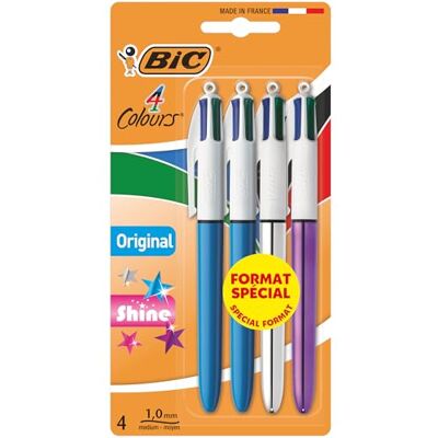 BIC 4 Couleurs Multicolores Stylos-Bille Rétractables Tout-en-Un, Quatre Couleurs d'Encre, Pointe Moyenne 1,0mm, Pack de 4, Fûts Originaux et Brillants - Publicité BIC 4 Couleurs Multicolores Stylos-Bille Rétractables Tout-en-Un, Quatre Couleurs d'Encre, Pointe Moyenne 1,0mm, Pack de 4, Fûts Originaux et Brillants - Publicité