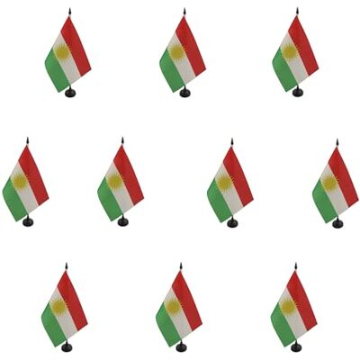 AZ FLAG Lot de 10 Drapeau De Table Kurdistan 21x14 cm 10 Petits Drapeaux Kurd De Bureau 100% Polyester Avec Hampe De 25cm Et Socle En Plastique Noir - Publicité AZ FLAG Lot de 10 Drapeau De Table Kurdistan 21x14 cm 10 Petits Drapeaux Kurd De Bureau 100% Polyester Avec Hampe De 25cm Et Socle En Plastique Noir - Publicité