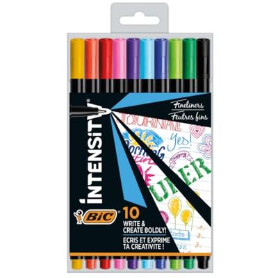 BIC 953034 Intensity Lot de 10 Stylos feutre à pointe fine d'encre à base d'écriture 0,4 mm Couleurs Assorties - Publicité BIC 953034 Intensity Lot de 10 Stylos feutre à pointe fine d'encre à base d'écriture 0,4 mm Couleurs Assorties - Publicité