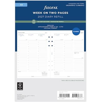 Filofax Agenda 2027 27-68521R Format colonne Format A5 Semaine sur deux pages Papier recyclé anglais - Publicité Filofax Agenda 2027 27-68521R Format colonne Format A5 Semaine sur deux pages Papier recyclé anglais - Publicité