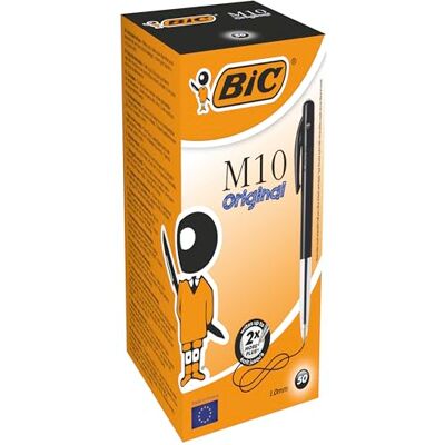 BIC M10 Original Stylos-Bille Rétractables Pointe Moyenne (1,0 mm) Encre De Couleur Noire, Boîte de 50 - Publicité BIC M10 Original Stylos-Bille Rétractables Pointe Moyenne (1,0 mm) Encre De Couleur Noire, Boîte de 50 - Publicité