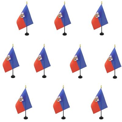 AZ FLAG Lot de 10 Mini Drapeau Haïti De Table 15x10 cm 10 Drapeaux Haïtien De Bureau 100% Polyester Avec Hampe Point Dorée - Publicité AZ FLAG Lot de 10 Mini Drapeau Haïti De Table 15x10 cm 10 Drapeaux Haïtien De Bureau 100% Polyester Avec Hampe Point Dorée - Publicité