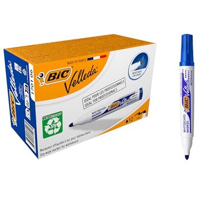 BIC Velleda 1701 ECOlutions Feutres pour Tableau Blanc Effaçables à Sec à Pointe Conique Grande Bleu, Boîte de 12 - Publicité BIC Velleda 1701 ECOlutions Feutres pour Tableau Blanc Effaçables à Sec à Pointe Conique Grande Bleu, Boîte de 12 - Publicité
