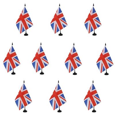 AZ FLAG Lot de 10 Drapeau De Table Royaume-Uni 21x14 cm 10 Petits Drapeaux Anglais Uk Grande Bretagne De Bureau 100% Polyester Avec Hampe De 25cm Et Socle En Plastique Noir - Publicité AZ FLAG Lot de 10 Drapeau De Table Royaume-Uni 21x14 cm 10 Petits Drapeaux Anglais Uk Grande Bretagne De Bureau 100% Polyester Avec Hampe De 25cm Et Socle En Plastique Noir - Publicité