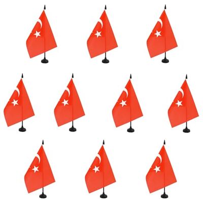 AZ FLAG Lot de 10 Drapeau De Table Turquie 21x14 cm 10 Petits Drapeaux Turc De Bureau 100% Polyester Avec Hampe De 25cm Et Socle En Plastique Noir - Publicité AZ FLAG Lot de 10 Drapeau De Table Turquie 21x14 cm 10 Petits Drapeaux Turc De Bureau 100% Polyester Avec Hampe De 25cm Et Socle En Plastique Noir - Publicité