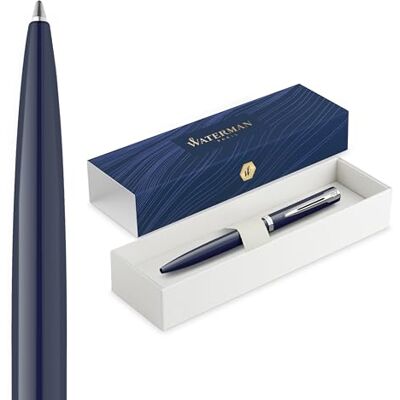 Waterman Impression Stylo bille Pointe moyenne avec recharge d'encre bleue Laque bleue avec garniture plaquée palladium Fabriqué en France Boîte cadeau - Publicité Waterman Impression Stylo bille Pointe moyenne avec recharge d'encre bleue Laque bleue avec garniture plaquée palladium Fabriqué en France Boîte cadeau - Publicité