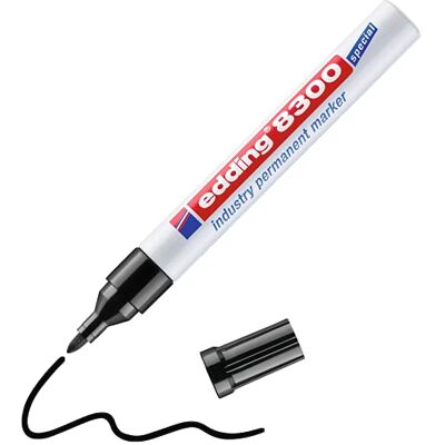 Edding 8300 Marqueur permanent spécial industrie Noir Pointe ronde 1,5-3 mm pour marquer de façon permanente des surfaces légèrement huileuses et poussiéreuses - Publicité Edding 8300 Marqueur permanent spécial industrie Noir Pointe ronde 1,5-3 mm pour marquer de façon permanente des surfaces légèrement huileuses et poussiéreuses - Publicité