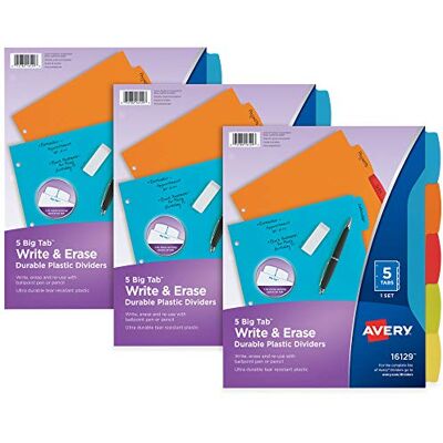 Avery Big Tab 21212 Lot de 3 intercalaires en plastique durable pour écrire et effacer Multicolore - Publicité Avery Big Tab 21212 Lot de 3 intercalaires en plastique durable pour écrire et effacer Multicolore - Publicité