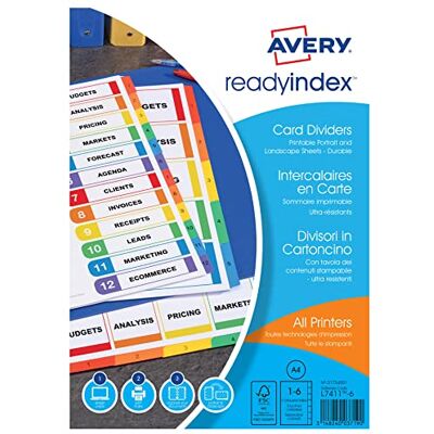 Avery Jeu d’intercalaires numériques 6 positions pour imprimante Ready Index - Publicité Avery Jeu d’intercalaires numériques 6 positions pour imprimante Ready Index - Publicité