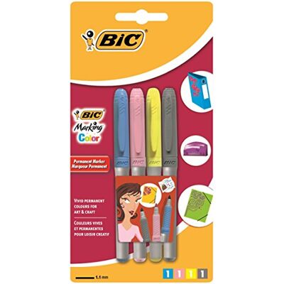 BIC Marking Color Blister de 4 Marqueurs Permanents Assorti fantaisie - Publicité BIC Marking Color Blister de 4 Marqueurs Permanents Assorti fantaisie - Publicité