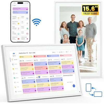 NEWYES 2026 Calendrier Numérique Mural 15,6" Tableau Organisation Famille & Cadre Photo Numérique Wi-Fi Sync Écran Tactile Intelligent pour Semainier Enfant, Planificateur Menus, Rappels de Tâches - Publicité NEWYES 2026 Calendrier Numérique Mural 15,6" Tableau Organisation Famille & Cadre Photo Numérique Wi-Fi Sync Écran Tactile Intelligent pour Semainier Enfant, Planificateur Menus, Rappels de Tâches - Publicité