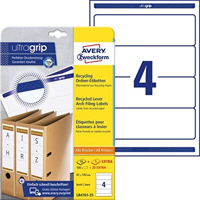 Avery Étiquettes opaques pour classeur adaptées aux imprimantes format A4 weiß (Recycling) - Publicité Avery Étiquettes opaques pour classeur adaptées aux imprimantes format A4 weiß (Recycling) - Publicité