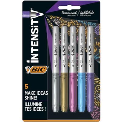 BIC Intensity BIC Marqueurs permanents métalliques Lot de 5 Variété de couleurs métalliques Pour surfaces sombres et claires Faible odeur (modèle assorti) - Publicité BIC Intensity BIC Marqueurs permanents métalliques Lot de 5 Variété de couleurs métalliques Pour surfaces sombres et claires Faible odeur (modèle assorti) - Publicité
