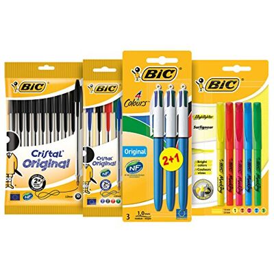 BIC CRISTAL BIC Kit Les Essentiels , 3 Stylos 4 Couleurs, 5 Highlighter Surligneurs, 14 Cristal Original Stylos-Bille, Lot de 22 produits - Publicité BIC CRISTAL BIC Kit Les Essentiels , 3 Stylos 4 Couleurs, 5 Highlighter Surligneurs, 14 Cristal Original Stylos-Bille, Lot de 22 produits - Publicité