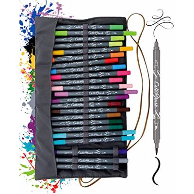 Online Parure Calli.Brush, set de 24 stylos feutre calligraphie avec deux côtés (côté calligraphie de 2 mm et côté pinceau flexible) pour handlettering/bullet journaling/écriture créative, en pochette - Publicité Online Parure Calli.Brush, set de 24 stylos feutre calligraphie avec deux côtés (côté calligraphie de 2 mm et côté pinceau flexible) pour handlettering/bullet journaling/écriture créative, en pochette - Publicité