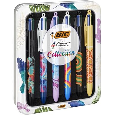 BIC 4 Couleurs Décors Messages ou Collection Botanique et Tie and Dye Stylos-bille Pointe Moyenne (1,0 mm) Designs Assortis Aléatoires, Rouge, Boîte Réutilisable de 6 - Publicité BIC 4 Couleurs Décors Messages ou Collection Botanique et Tie and Dye Stylos-bille Pointe Moyenne (1,0 mm) Designs Assortis Aléatoires, Rouge, Boîte Réutilisable de 6 - Publicité
