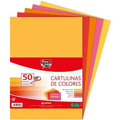 FIXO Paper 00001494 Lot de 50 feuilles de papier cartonné A4 Couleurs vives 180 g - Publicité FIXO Paper 00001494 Lot de 50 feuilles de papier cartonné A4 Couleurs vives 180 g - Publicité