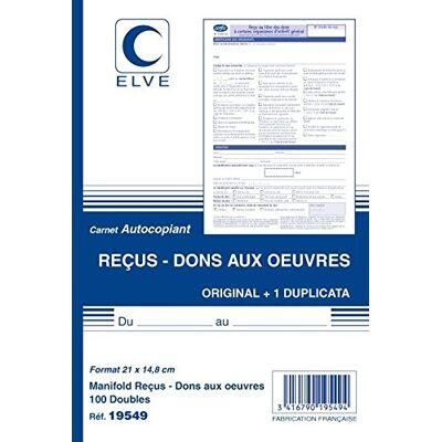 Elve MANIFOLD "CARNETS DE RECUS-DONS AUX OEUVRES"210X148 100/2 - Publicité Elve MANIFOLD "CARNETS DE RECUS-DONS AUX OEUVRES"210X148 100/2 - Publicité