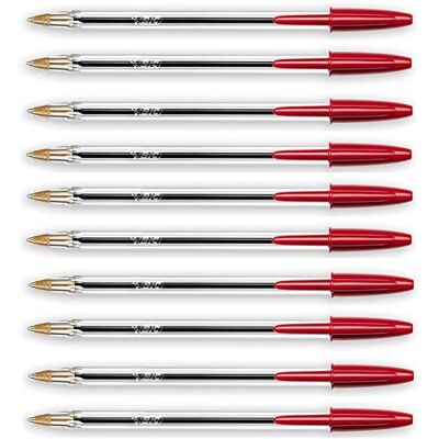 BIC Cristal Medium Lot de 10 stylos à bille, Rouge - Publicité BIC Cristal Medium Lot de 10 stylos à bille, Rouge - Publicité
