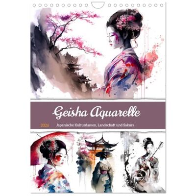 CALVENDO Geisha Aquarelle Dames de culture japonaise, paysage et Sakura, Version française (Calendrier mural 2026 DIN A4 portrait), Calendrier mensuel - Publicité CALVENDO Geisha Aquarelle Dames de culture japonaise, paysage et Sakura, Version française (Calendrier mural 2026 DIN A4 portrait), Calendrier mensuel - Publicité