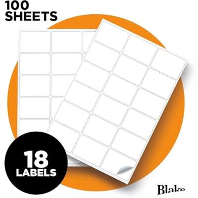 Blake PFW 100 feuilles – 18 étiquettes par feuille A4 (1800 pièces) étiquettes autocollantes à imprimer compatibles imprimante laser pour expédition, bureau, organisation LAB A41-18PE - Publicité Blake PFW 100 feuilles – 18 étiquettes par feuille A4 (1800 pièces) étiquettes autocollantes à imprimer compatibles imprimante laser pour expédition, bureau, organisation LAB A41-18PE - Publicité