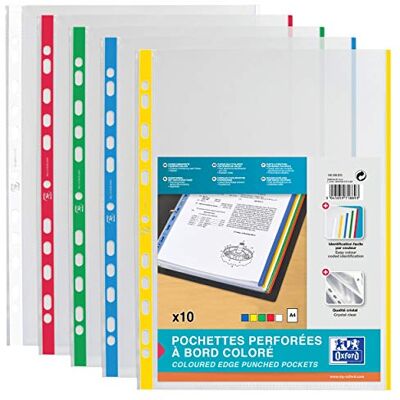 Oxford Pochette Perf Sach10 A4 PP90 Lisse Bord Colore Ast - Publicité Oxford Pochette Perf Sach10 A4 PP90 Lisse Bord Colore Ast - Publicité