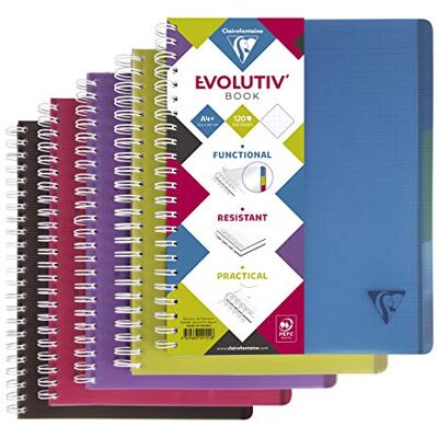 Clairefontaine 329155C Linicolor Intensive Evolutiv'Book Un Cahier à Spirale Perforé A4+ 22,5x29,7cm 240 Pages Détachables Petits Carreaux Cadrées Papier 90g Couverture Polypro Couleur Aléatoire - Publicité Clairefontaine 329155C Linicolor Intensive Evolutiv'Book Un Cahier à Spirale Perforé A4+ 22,5x29,7cm 240 Pages Détachables Petits Carreaux Cadrées Papier 90g Couverture Polypro Couleur Aléatoire - Publicité