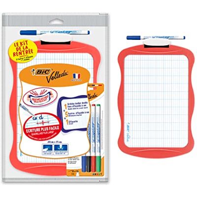 BIC Velleda Ardoise Ecolier Double Face Effaçable à Sec (20 x31 cm) avec 4 Feutres Effaçables à Sec et Effacette Lot de 1 coloris aléatoire - Publicité BIC Velleda Ardoise Ecolier Double Face Effaçable à Sec (20 x31 cm) avec 4 Feutres Effaçables à Sec et Effacette Lot de 1 coloris aléatoire - Publicité