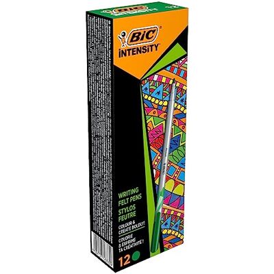 BIC Intensity Stylo Feutre d'écriture Pointe Medium et Corps métallisé Vert intense, Boîte de 12 - Publicité BIC Intensity Stylo Feutre d'écriture Pointe Medium et Corps métallisé Vert intense, Boîte de 12 - Publicité