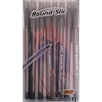 BIC Lot de 8 Stylos à bille Round Stic à pointe moyenne, encre noire - Publicité BIC Lot de 8 Stylos à bille Round Stic à pointe moyenne, encre noire - Publicité