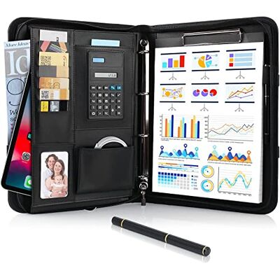 TLGREEN Porte Document A4 en cuir avec fermeture éclair étanche avec classeur à anneaux, bloc-notes, porte-documents, porte-documents, porte-documents pour réunion d'affaires, noir - Publicité TLGREEN Porte Document A4 en cuir avec fermeture éclair étanche avec classeur à anneaux, bloc-notes, porte-documents, porte-documents, porte-documents pour réunion d'affaires, noir - Publicité