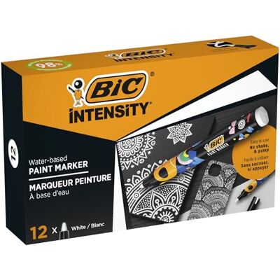 BIC Intensity Lot de 12 marqueurs permanents à pointe ogive Blanc 4,5 mm - Publicité BIC Intensity Lot de 12 marqueurs permanents à pointe ogive Blanc 4,5 mm - Publicité