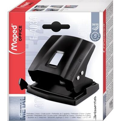 Maped Perforateur Essentials Metal 2 trous Perfore 30/35 feuilles simultanément Garanti 5 ans Coloris noir - Publicité Maped Perforateur Essentials Metal 2 trous Perfore 30/35 feuilles simultanément Garanti 5 ans Coloris noir - Publicité