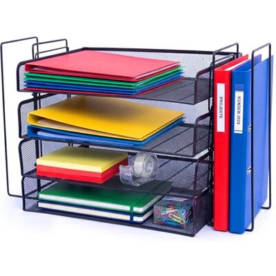 Relaxdays Porte-Documents métal A4, 4 Compartiments, 2 Porte-revues, Noir HxLxP 30 x 49,5 x 24,5 cm, organiseur bureau - Publicité Relaxdays Porte-Documents métal A4, 4 Compartiments, 2 Porte-revues, Noir HxLxP 30 x 49,5 x 24,5 cm, organiseur bureau - Publicité