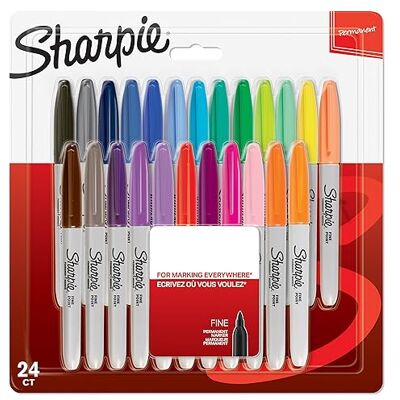 Sharpie marqueurs indélébiles pointe fine assortiment de couleurs à encre permanente Lot de 24 - Publicité Sharpie marqueurs indélébiles pointe fine assortiment de couleurs à encre permanente Lot de 24 - Publicité