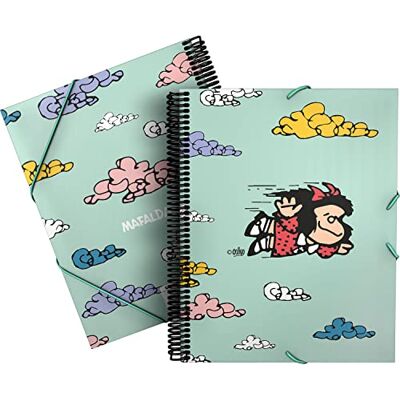 Grafoplás 39822458. Classeur à pochettes A4 à spirale, collection Mafalda, volante, couverture en polypropylène rigide, fermeture élastiques, 30 pochettes transparentes, avec enveloppe à fermeture - Publicité Grafoplás 39822458. Classeur à pochettes A4 à spirale, collection Mafalda, volante, couverture en polypropylène rigide, fermeture élastiques, 30 pochettes transparentes, avec enveloppe à fermeture - Publicité